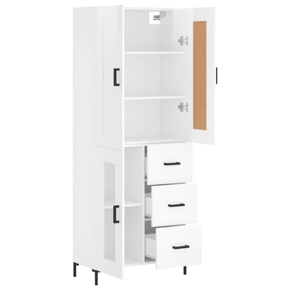Credenza Bianco Lucido 69,5x34x180 cm in Legno Multistrato