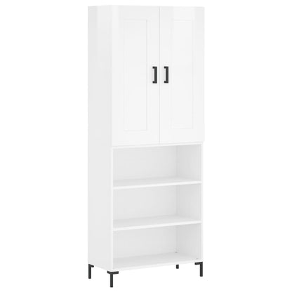 Credenza Bianco Lucido 69,5x34x180 cm in Legno Multistrato