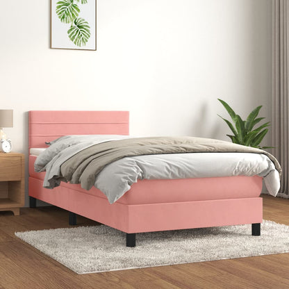 Giroletto a Molle con Materasso Rosa 90x190 cm in Velluto