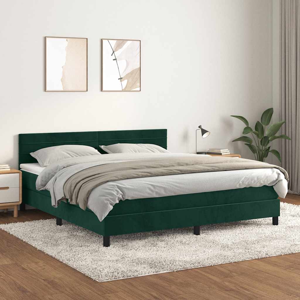 Giroletto a Molle con Materasso Verde Scuro 180x200 cm Velluto