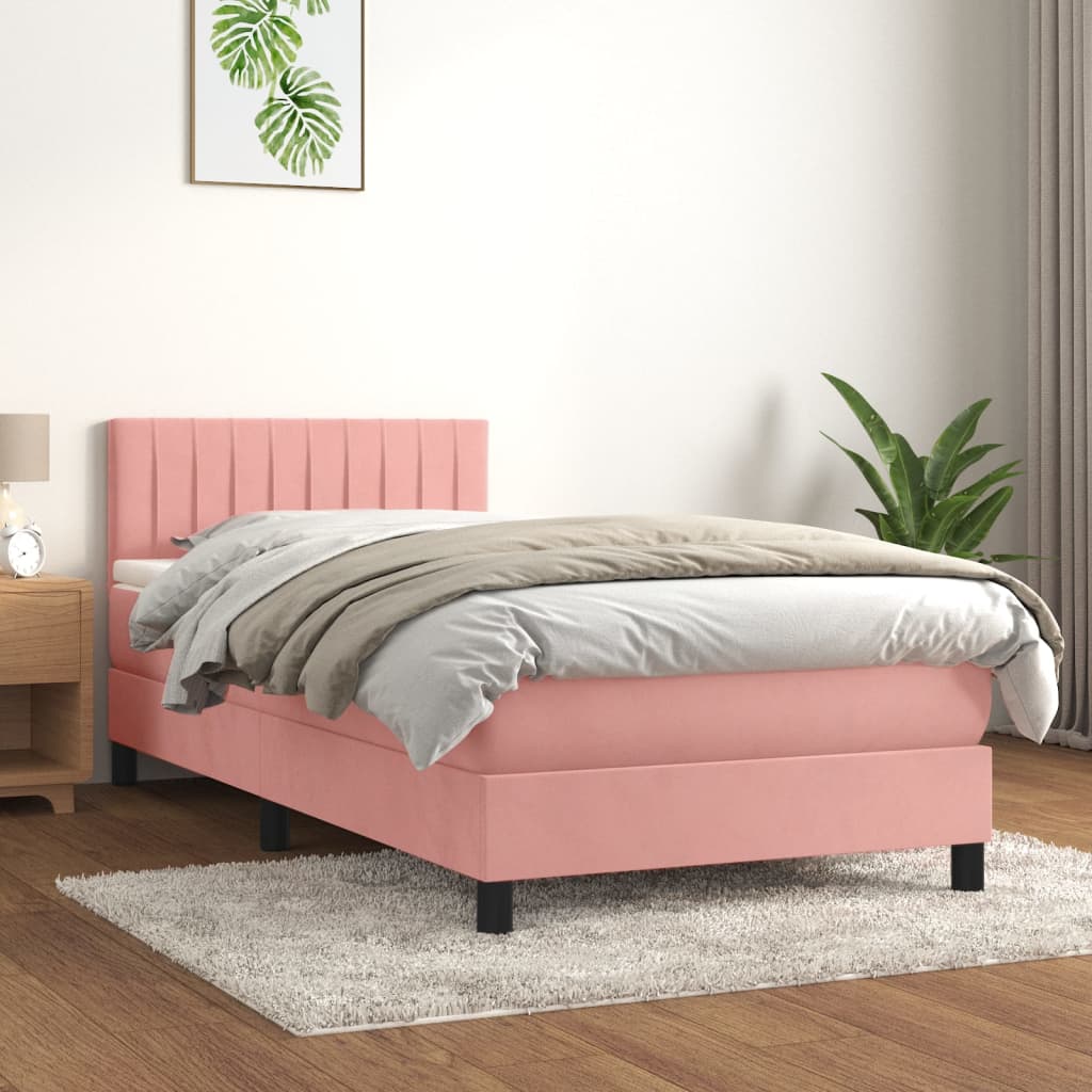Giroletto a Molle con Materasso Rosa 90x200 cm in Velluto