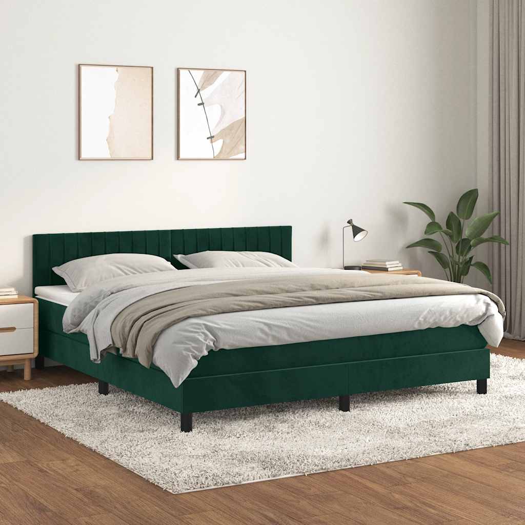 Giroletto a Molle con Materasso Verde Scuro 160x200 cm Velluto