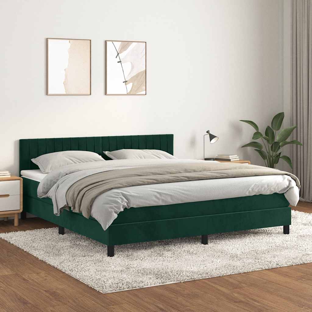 Giroletto a Molle con Materasso Verde Scuro 180x200 cm Velluto