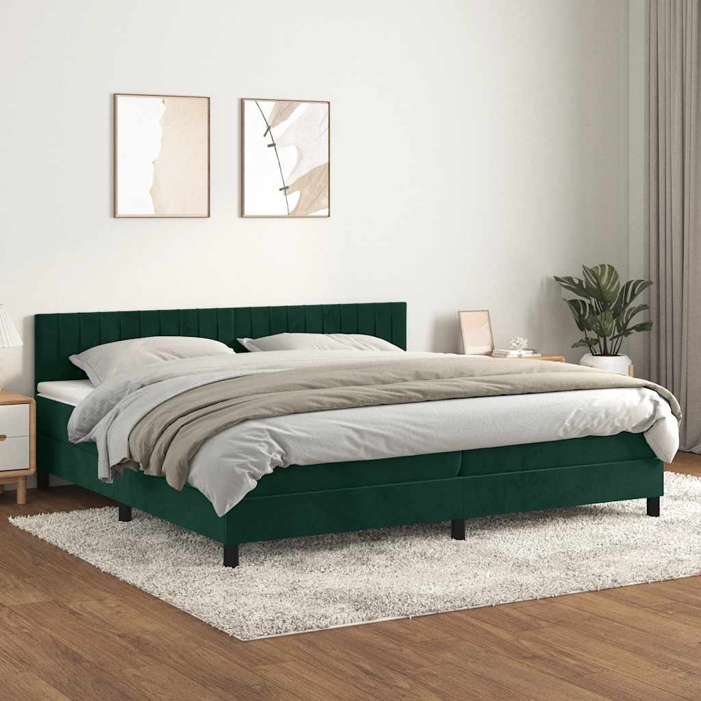 Giroletto a Molle con Materasso Verde Scuro 200x200 cm Velluto
