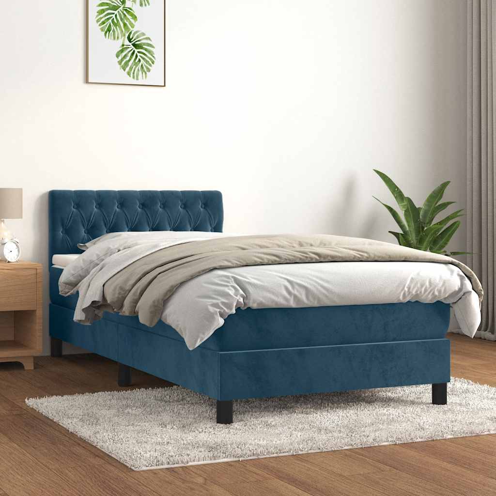 Giroletto a Molle con Materasso Blu Scuro 100x200 cm in Velluto