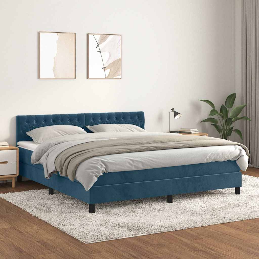 Giroletto a Molle con Materasso Blu Scuro 180x200 cm in Velluto