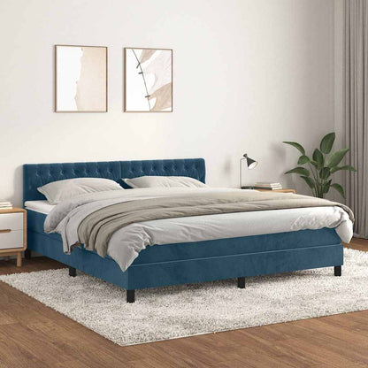 Giroletto a Molle con Materasso Blu Scuro 180x200 cm in Velluto