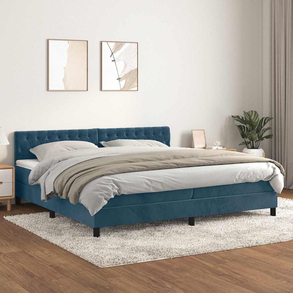 Giroletto a Molle con Materasso Blu Scuro 200x200 cm in Velluto