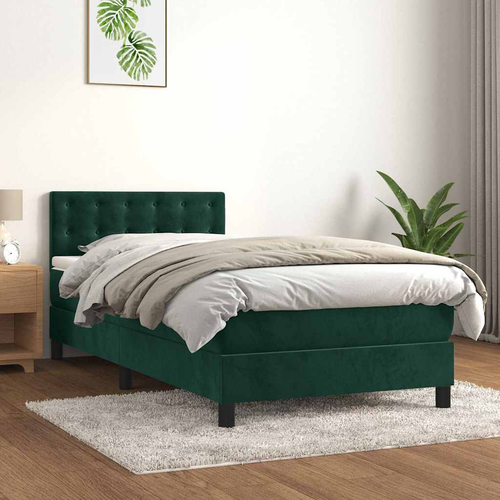 Giroletto a Molle con Materasso Verde Scuro 90x200 cm Velluto