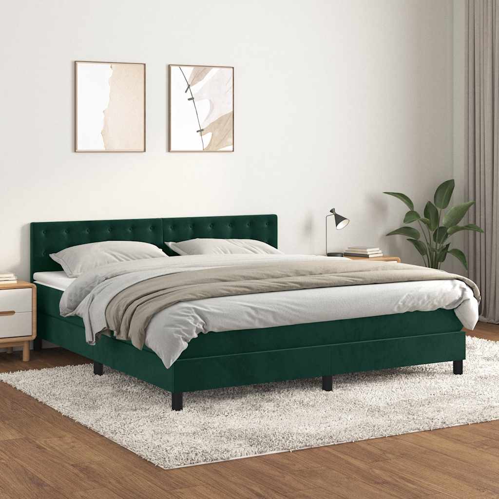 Giroletto a Molle con Materasso Verde Scuro 180x200 cm Velluto