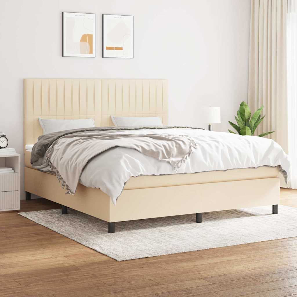 Giroletto a Molle con Materasso Crema 160x200 cm in Tessuto