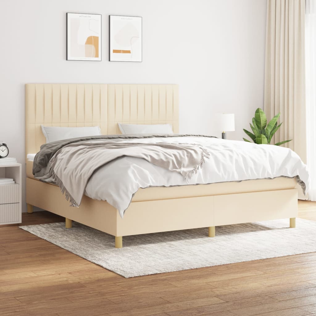 Giroletto a Molle con Materasso Crema 180x200 cm in Tessuto