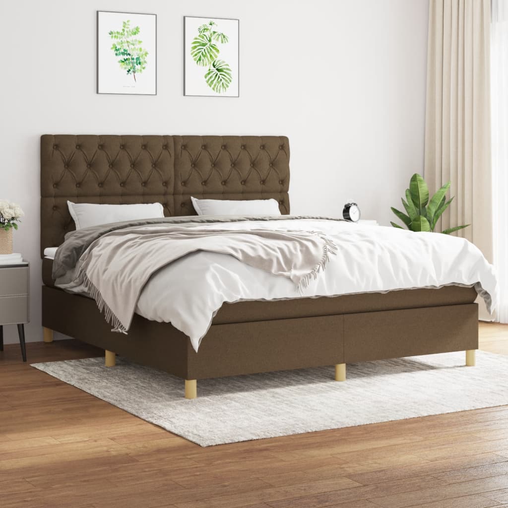Giroletto a Molle con Materasso Marrone Scuro 160x200cm Tessuto
