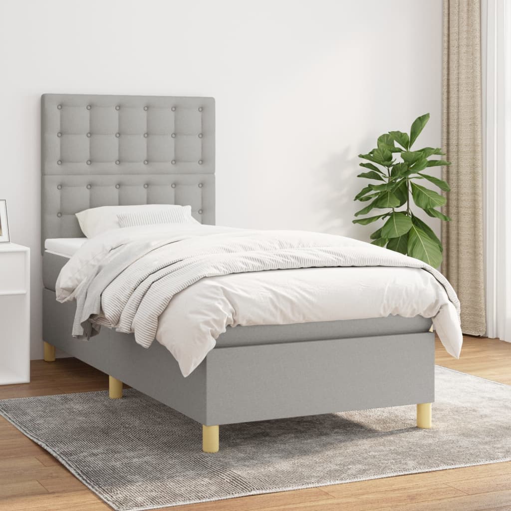 Giroletto a Molle con Materasso Grigio Chiaro 90x190 cm Tessuto