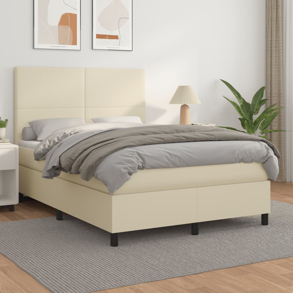 Giroletto a Molle con Materasso Crema 140x190 cm in Similpelle