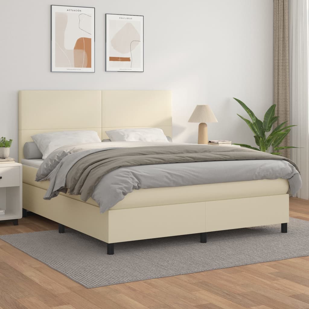 Giroletto a Molle con Materasso Crema 180x200 cm in Similpelle