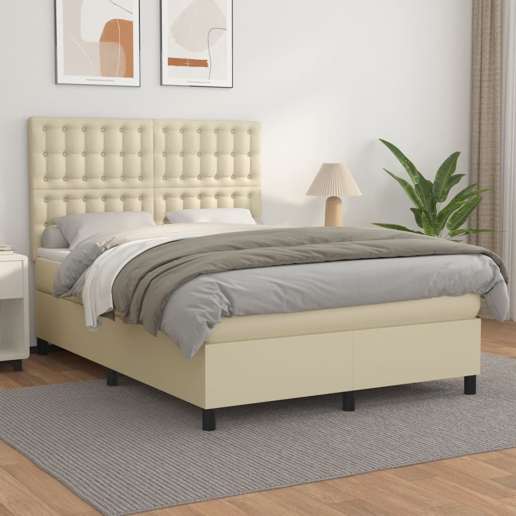 Giroletto a Molle con Materasso Crema 140x200 cm in Similpelle