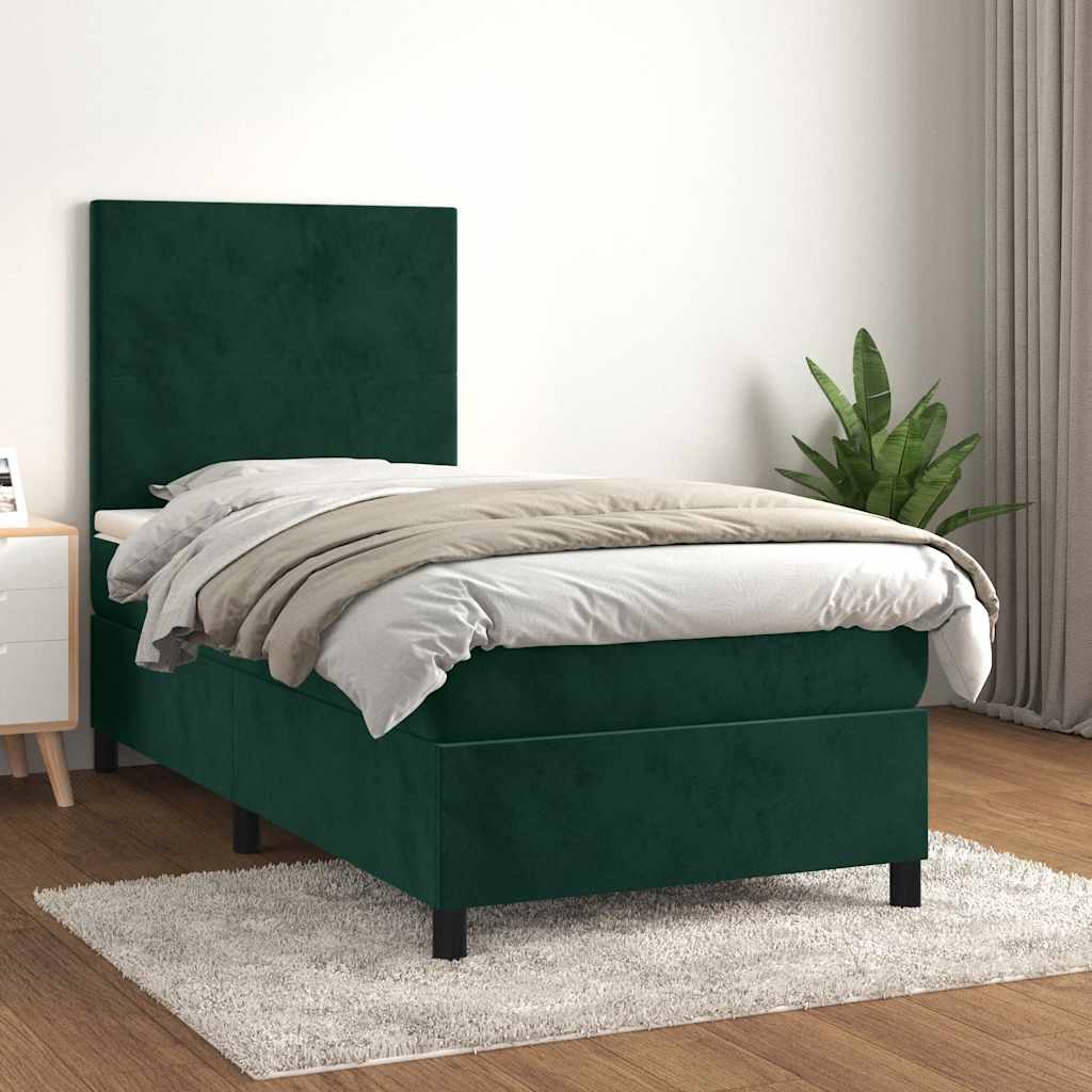 Giroletto a Molle con Materasso Verde Scuro 90x190 cm Velluto