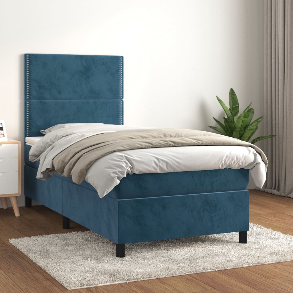 Giroletto a Molle con Materasso Blu Scuro 80x200 cm in Velluto