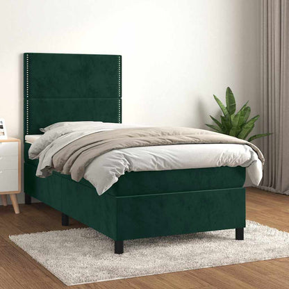 Giroletto a Molle con Materasso Verde Scuro 90x190 cm Velluto