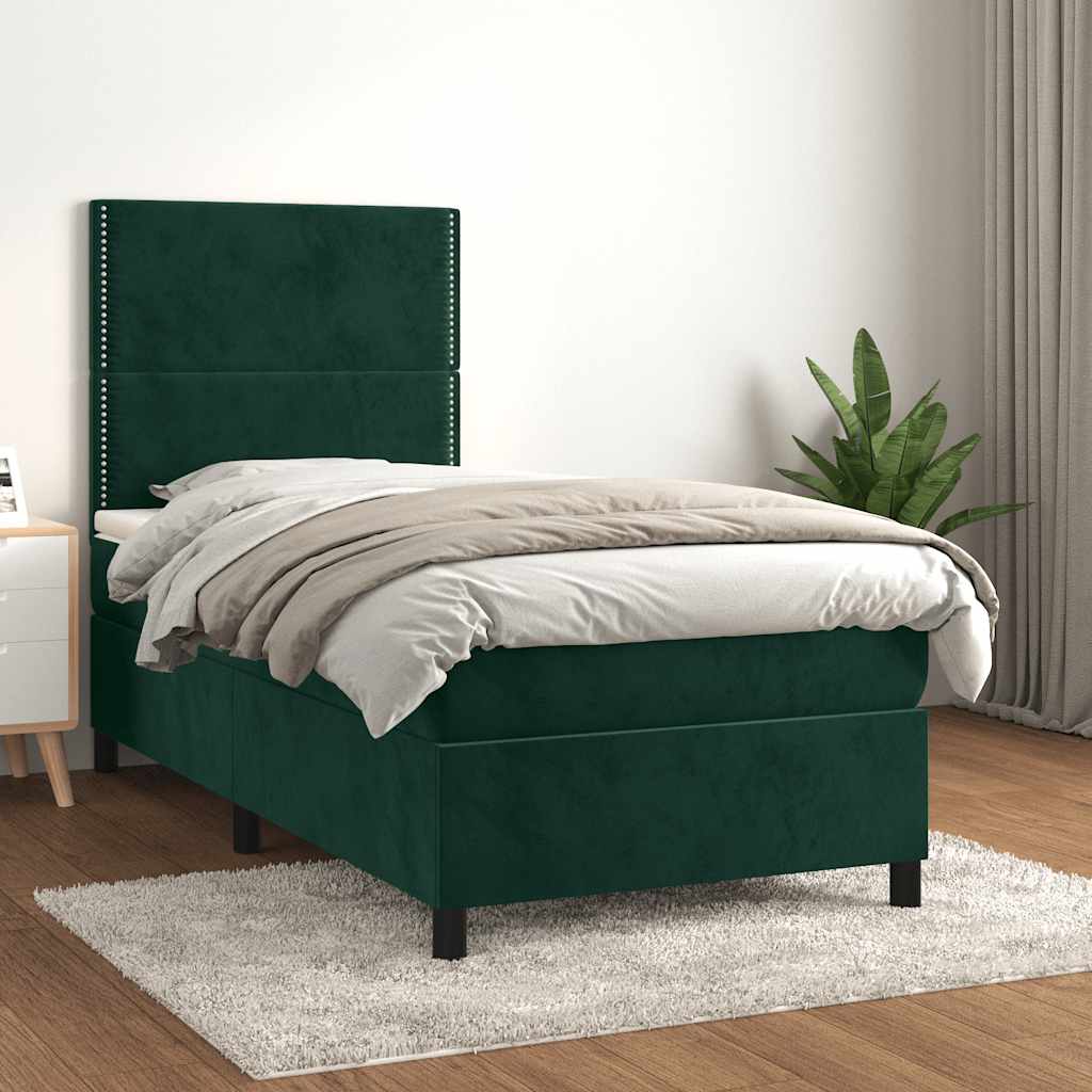Giroletto a Molle con Materasso Verde Scuro 100x200 cm Velluto