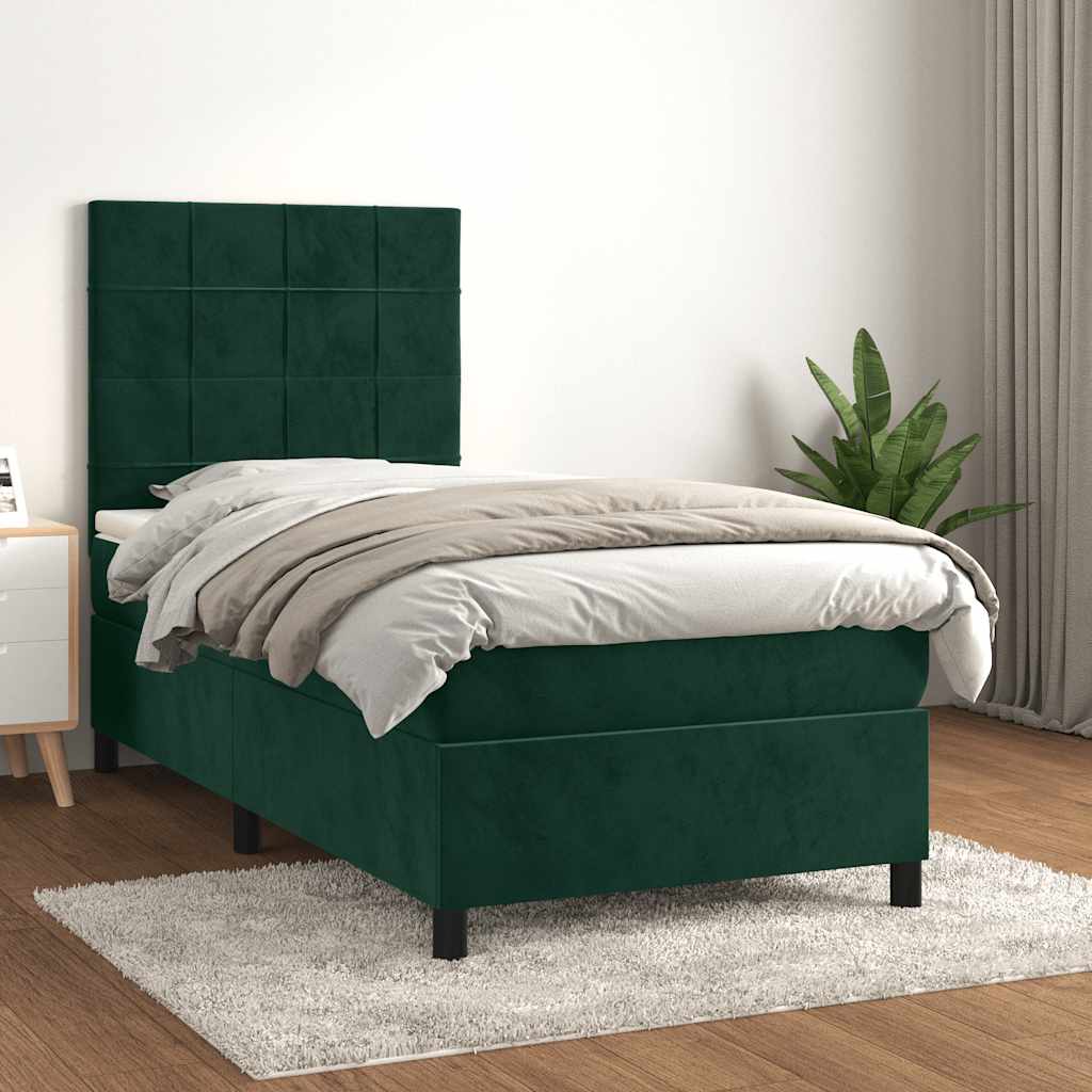 Giroletto a Molle con Materasso Verde Scuro 90x190 cm Velluto