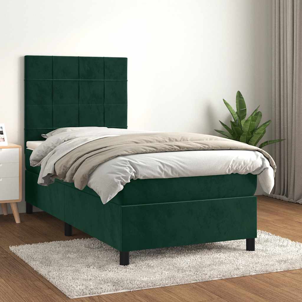 Giroletto a Molle con Materasso Verde Scuro 90x200 cm Velluto