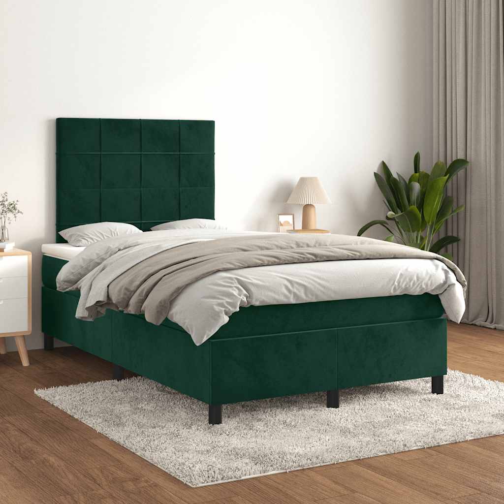 Giroletto a Molle con Materasso Verde Scuro 120x200 cm Velluto