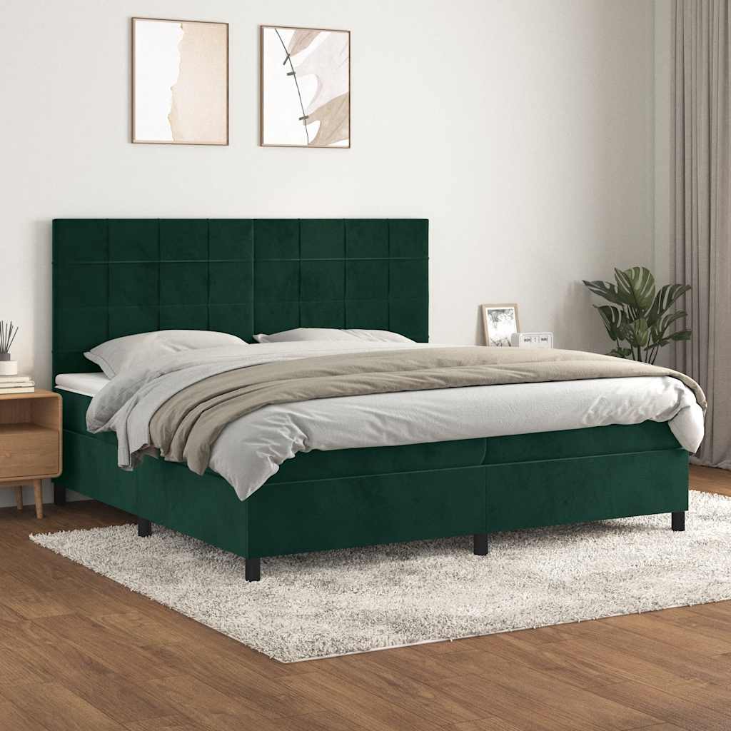 Giroletto a Molle con Materasso Verde Scuro 200x200 cm Velluto