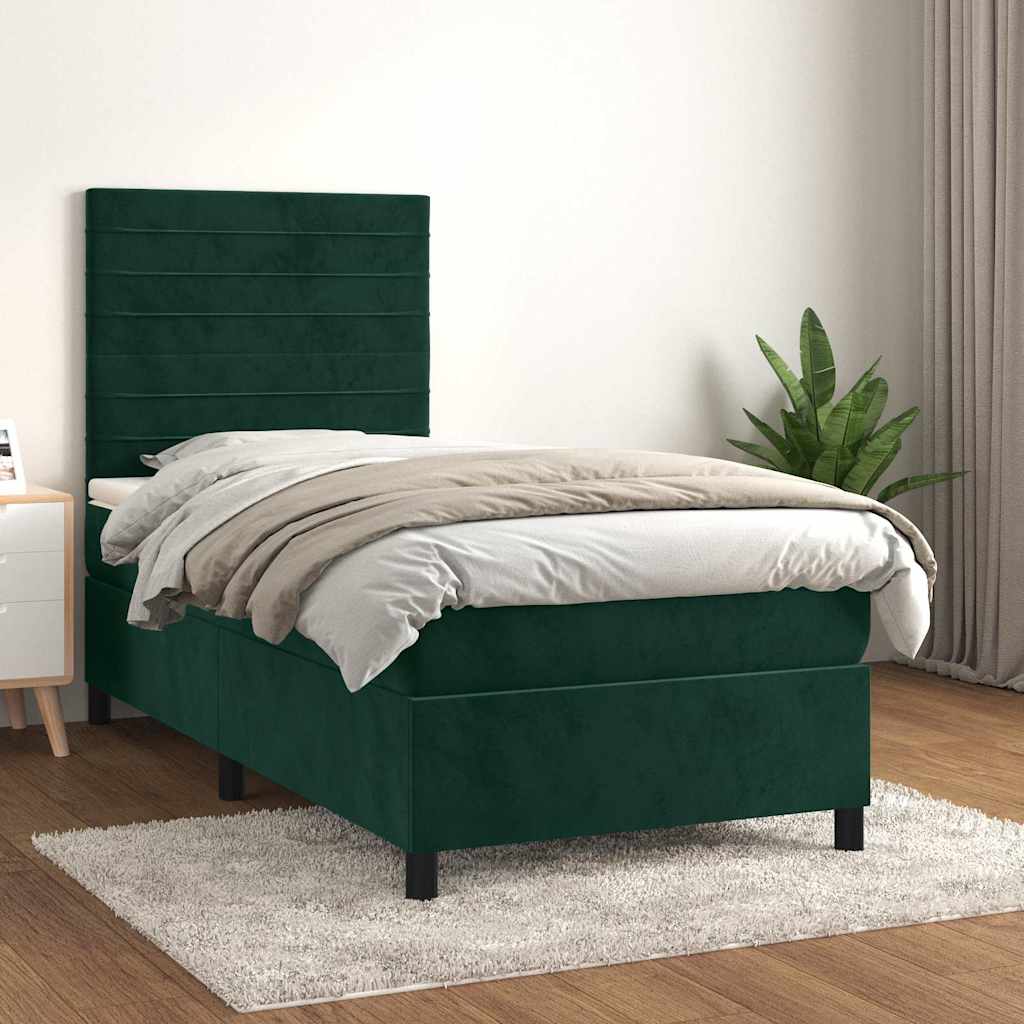 Giroletto a Molle con Materasso Verde Scuro 80x200 cm Velluto