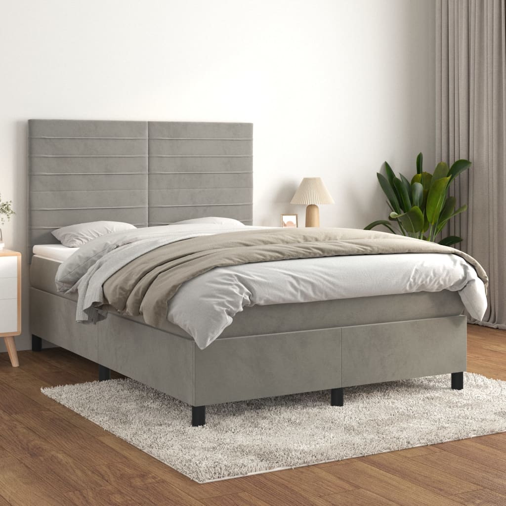 Giroletto a Molle con Materasso Grigio Chiaro 140x200cm Velluto