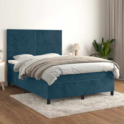 Giroletto a Molle con Materasso Blu Scuro 140x200 cm in Velluto