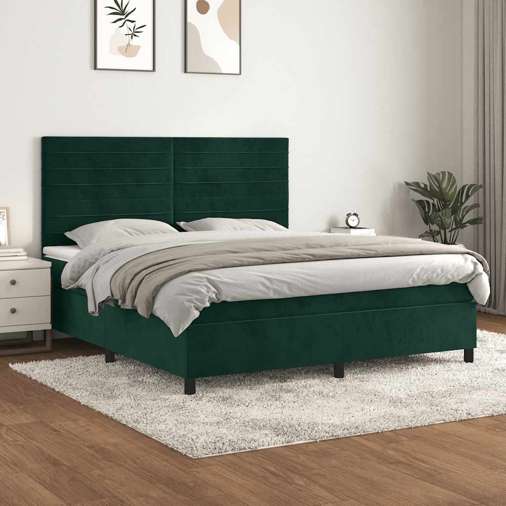 Giroletto a Molle con Materasso Verde Scuro 160x200 cm Velluto