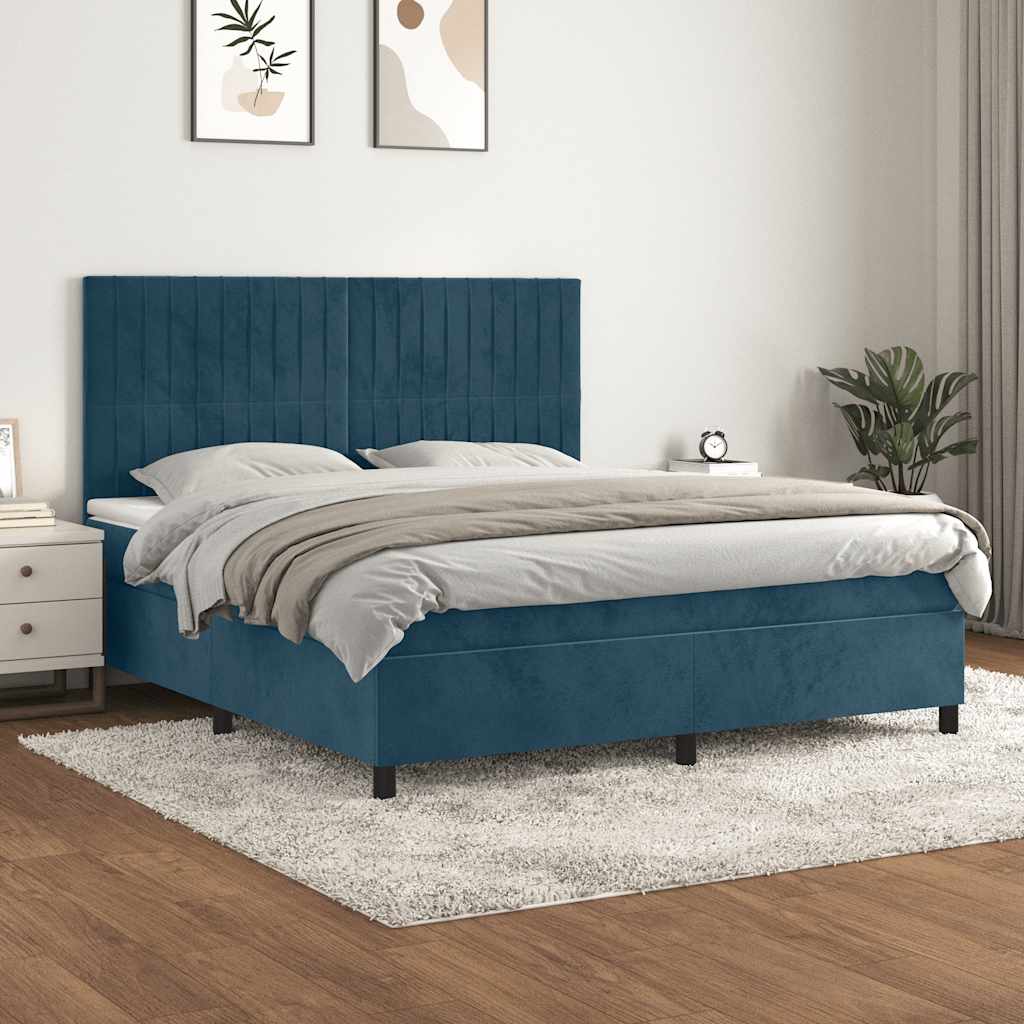 Giroletto a Molle con Materasso Blu Scuro 160x200 cm in Velluto