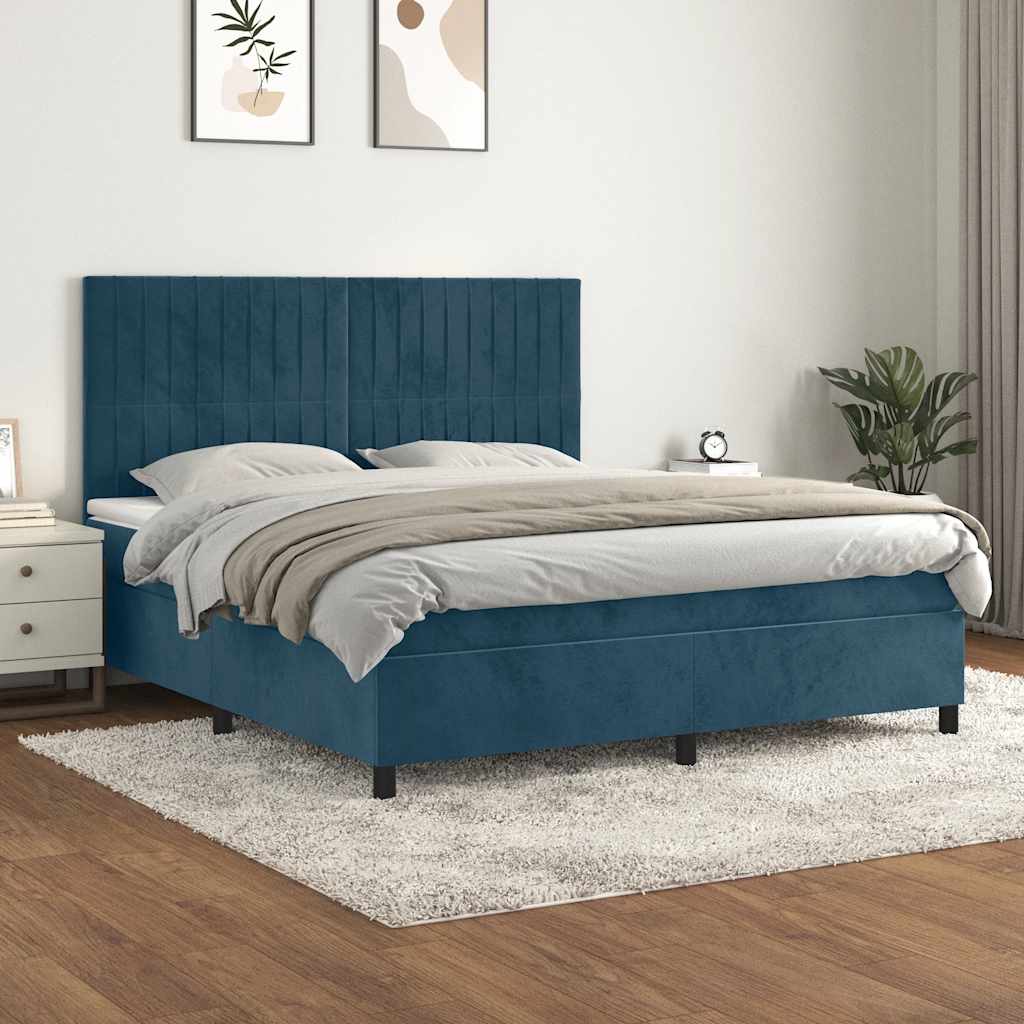 Giroletto a Molle con Materasso Blu Scuro 180x200 cm in Velluto