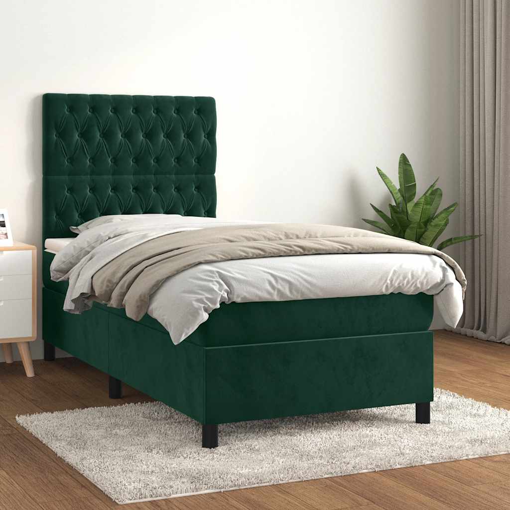 Giroletto a Molle con Materasso Verde Scuro 100x200 cm Velluto
