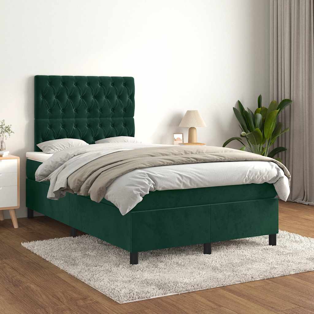 Giroletto a Molle con Materasso Verde Scuro 120x200 cm Velluto