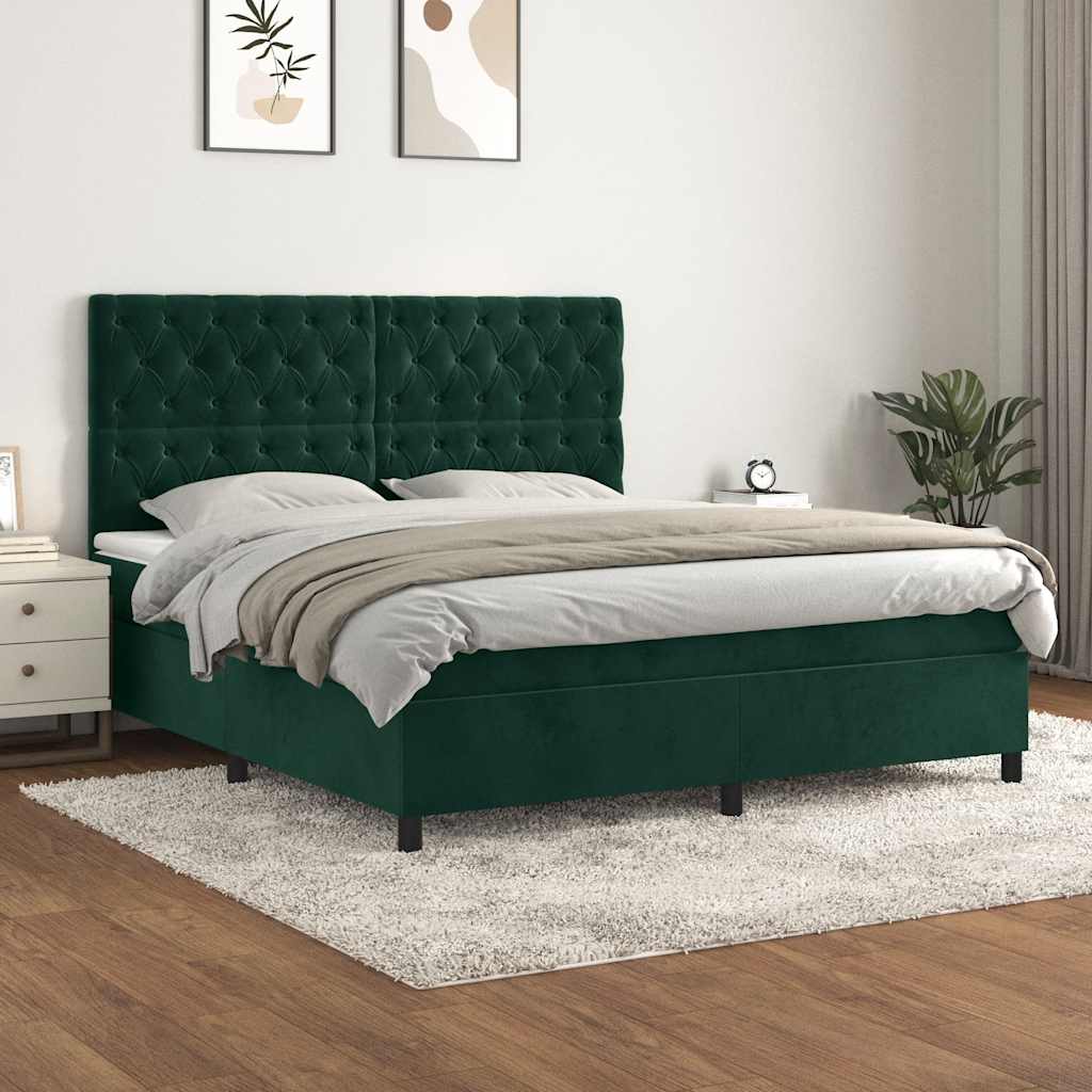 Giroletto a Molle con Materasso Verde Scuro 160x200 cm Velluto