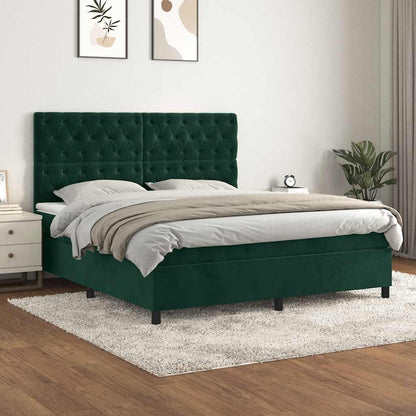 Giroletto a Molle con Materasso Verde Scuro 160x200 cm Velluto