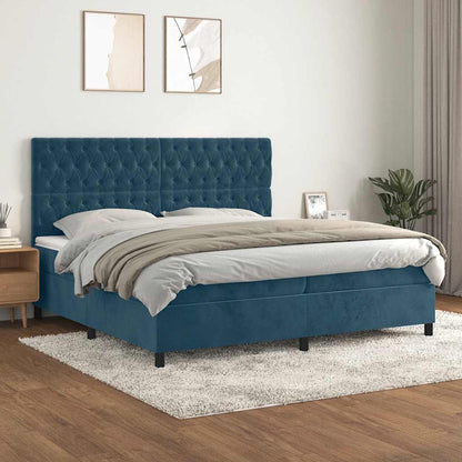 Giroletto a Molle con Materasso Blu Scuro 200x200 cm in Velluto