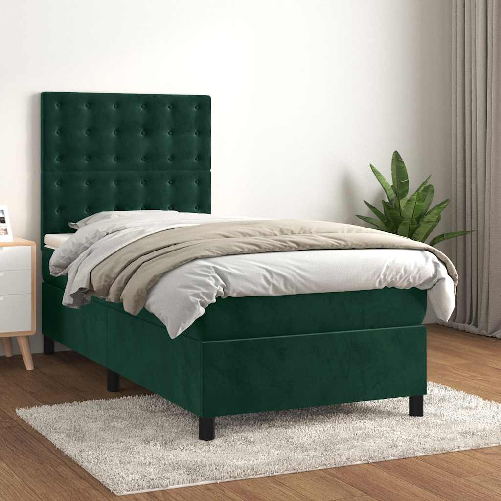Giroletto a Molle con Materasso Verde Scuro 80x200 cm Velluto