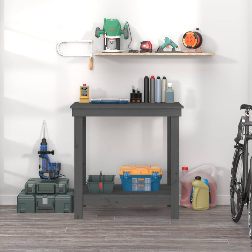 Banco da Lavoro Grigio 80x50x80 cm in Legno Massello di Pino
