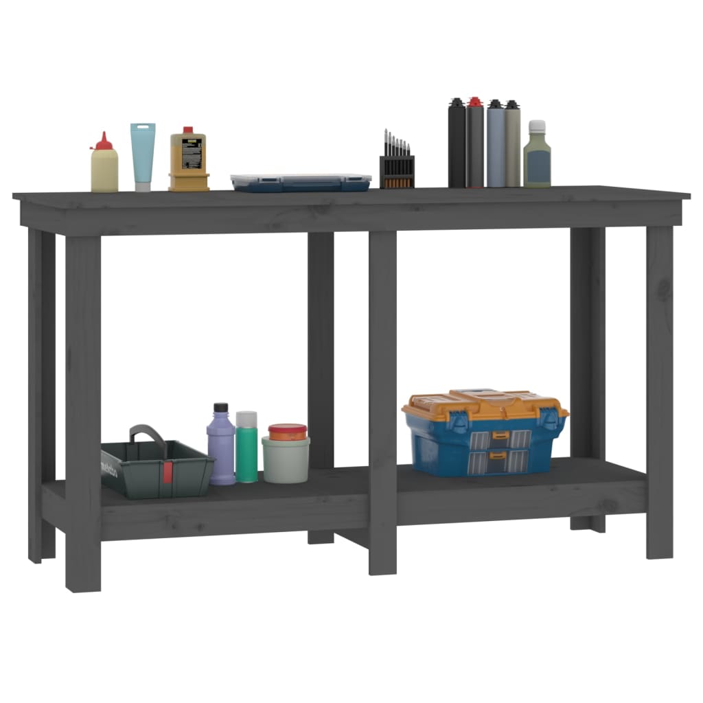 Banco da Lavoro Grigio 140x50x80 cm in Legno Massello di Pino