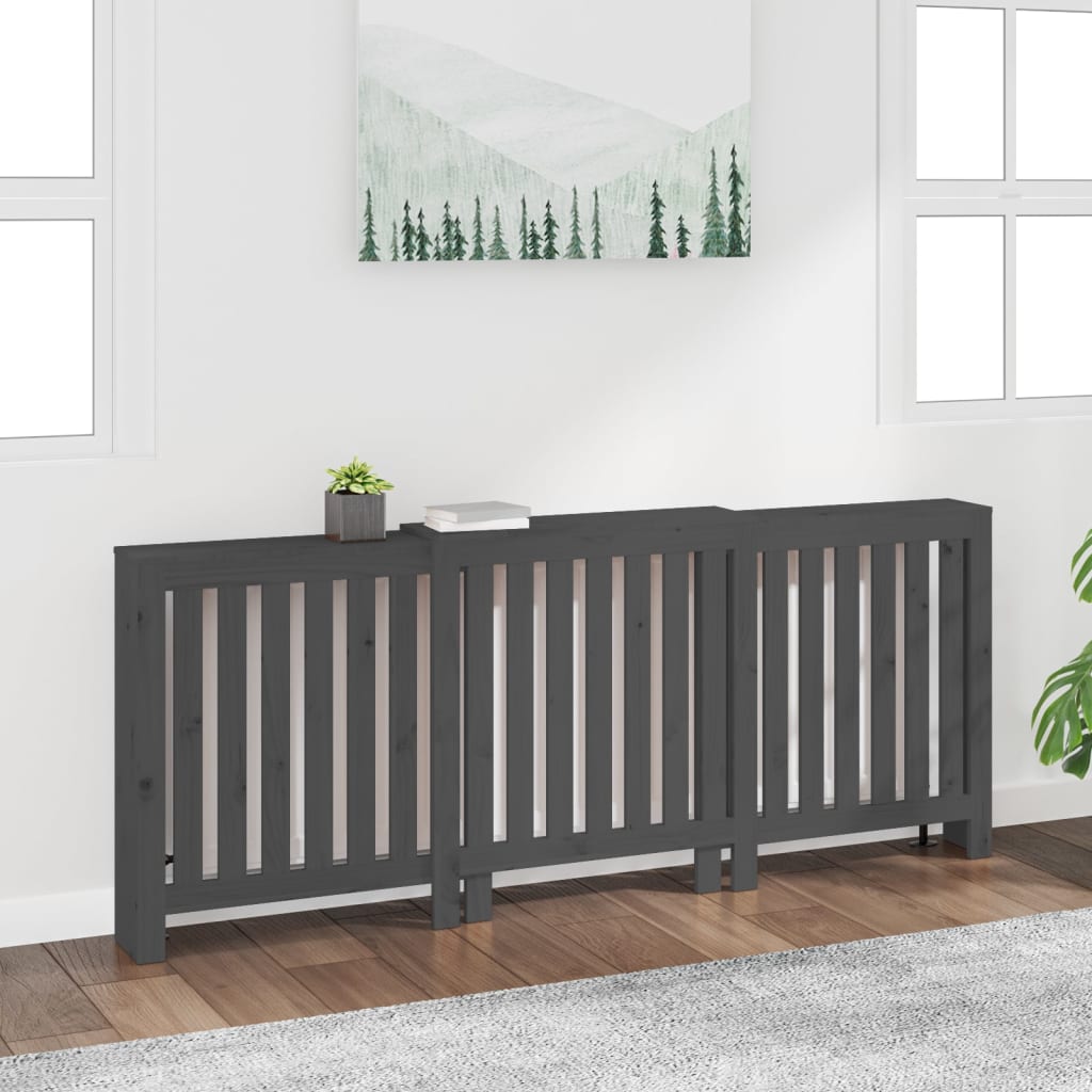 Copertura Termosifone Grigia 210x21x85 cm Legno Massello Pino