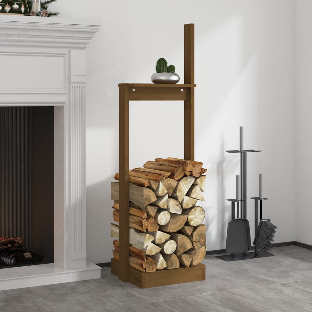 Portalegna Marrone Ambra 33,5x30x110 cm Legno Massello di Pino