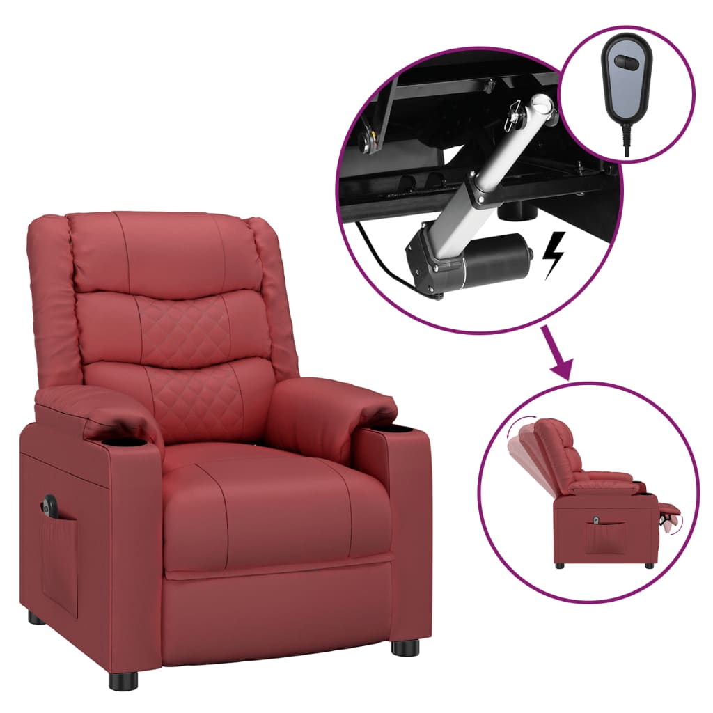 Poltrona Reclinabile Elettrica Rosso Vino in Similpelle