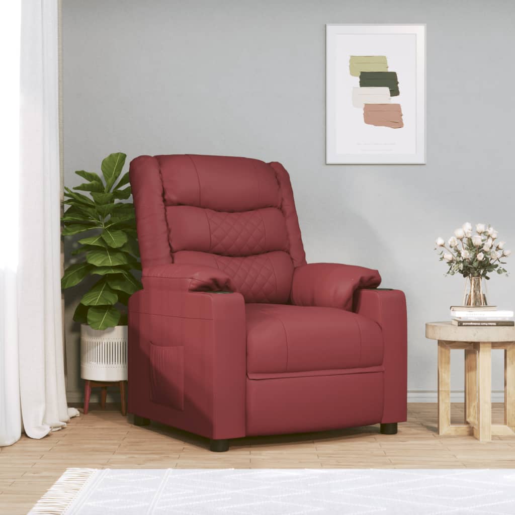 Poltrona Reclinabile Elettrica Rosso Vino in Similpelle
