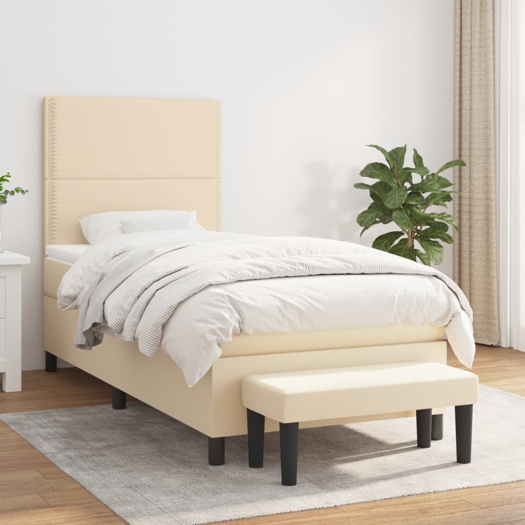 Giroletto a Molle con Materasso Crema 90x190 cm in Tessuto