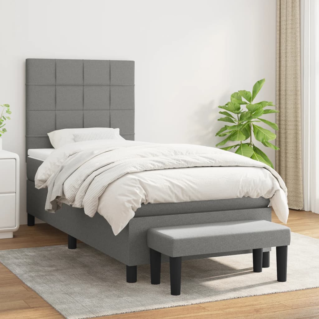 Giroletto a Molle con Materasso Grigio Scuro 100x200 cm Tessuto