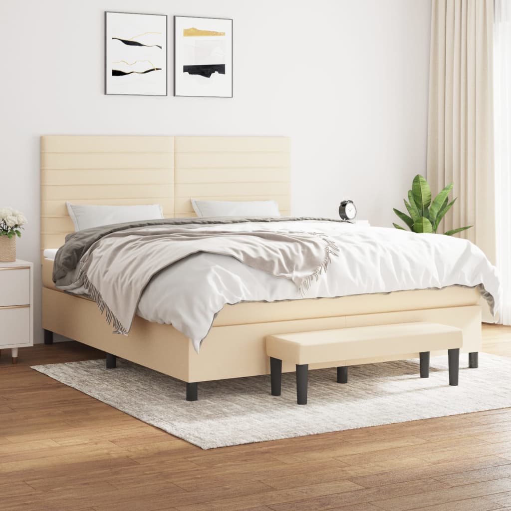 Giroletto a Molle con Materasso Crema 160x200 cm in Tessuto